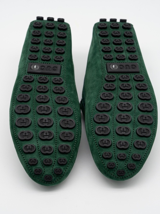 size 9G 9.5 US Gucci Driver Horsebit Suede Green Loafers main image 7